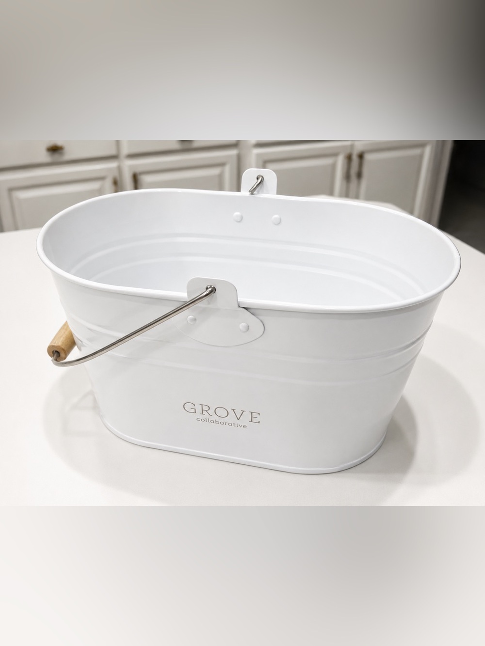 Grove Collaborative White Metal Storage Tub with Handle